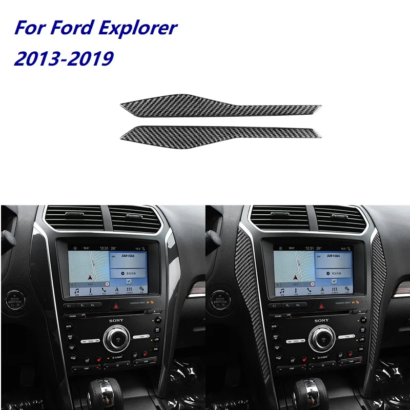 2Pcs Carbon Fiber Interior Trim Central Console Decoration Trim Cover Sticker Fit For Ford Explorer 2013-2019 Car Accessories