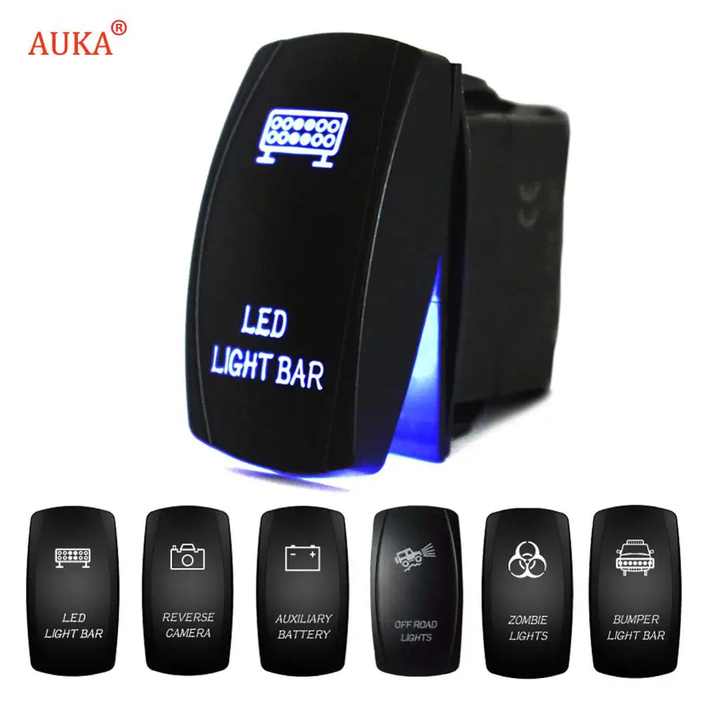 

12V/24V 5 Pin Rocker Switch Waterproof Laser SPST ON/OFF Backlit Blue LED Light 20A 12V For Auto Automotive Truck Boat Marine