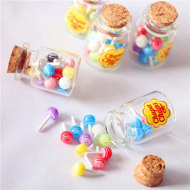 1/12 Dollhouse Miniature Food Dessert Sugar Lollipops With Case Holder Candys Kids Play Toys