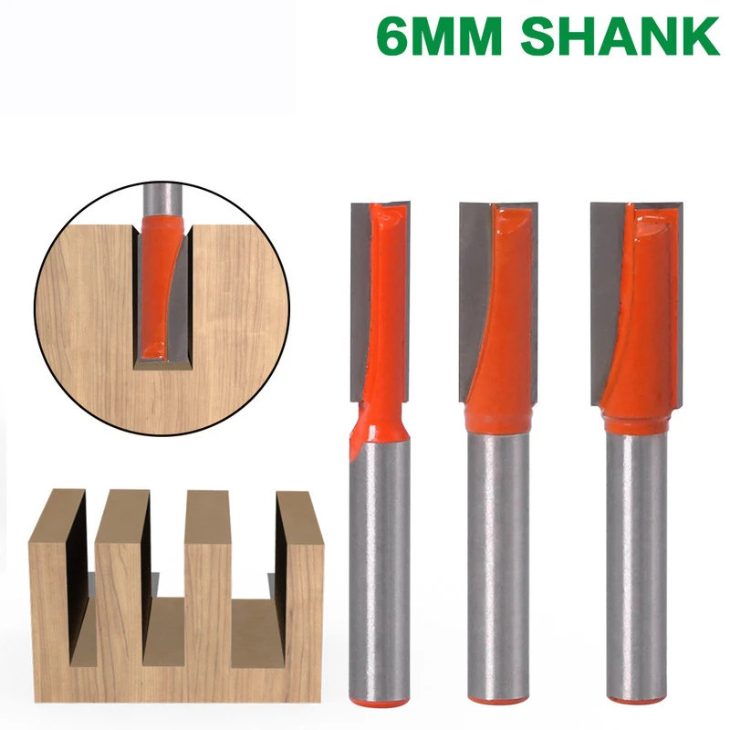 6mm Shank 2 Flute Straight Router Bit Woodworking Tools for Wood Tungsten Carbide Milling Cutter Clearing Edge Trimming Knife