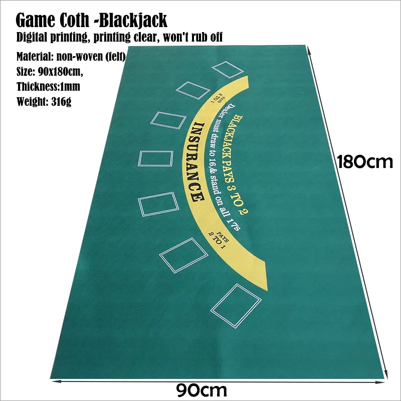 Blackjack Mat 180x90cm Playing Card Game Table Cloth Casino Desktop Beautifully Printed, not off color, fabric with sturdy