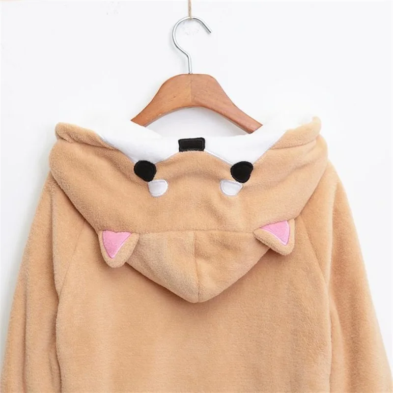 Shiba Inu Doge Kawaii Lovely Velvet Long-sleeved Hooded Plush Coat Cartoon Anime Style Warm Lady Winter Sweatshirt Christmas