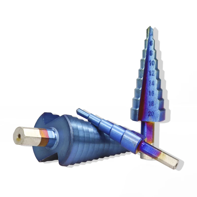 Hampton HSS 4-12/20/32mm Nano Blau Beschichtet Pagode Form Loch Cutter Dreieck Schaft Schritt bohrer Bit Power Tool Schritt Kegel Bohrer – Detail 4