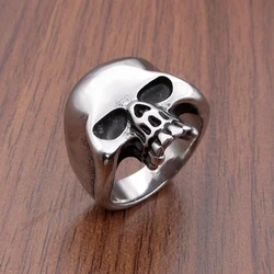 Punk 316L Stainless Steel Crack Splitting Devil Big Head Silver Color Black Skull Rings Jewelry