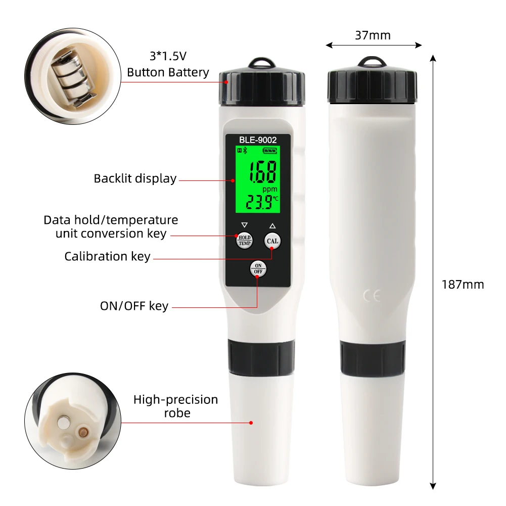 Compteur numérique de température H2 riche en hydrogène 0-2990ppb, outil de test de qualité de l'eau potable avec Auto-étalonnage, dent bleue, moniteur en ligne