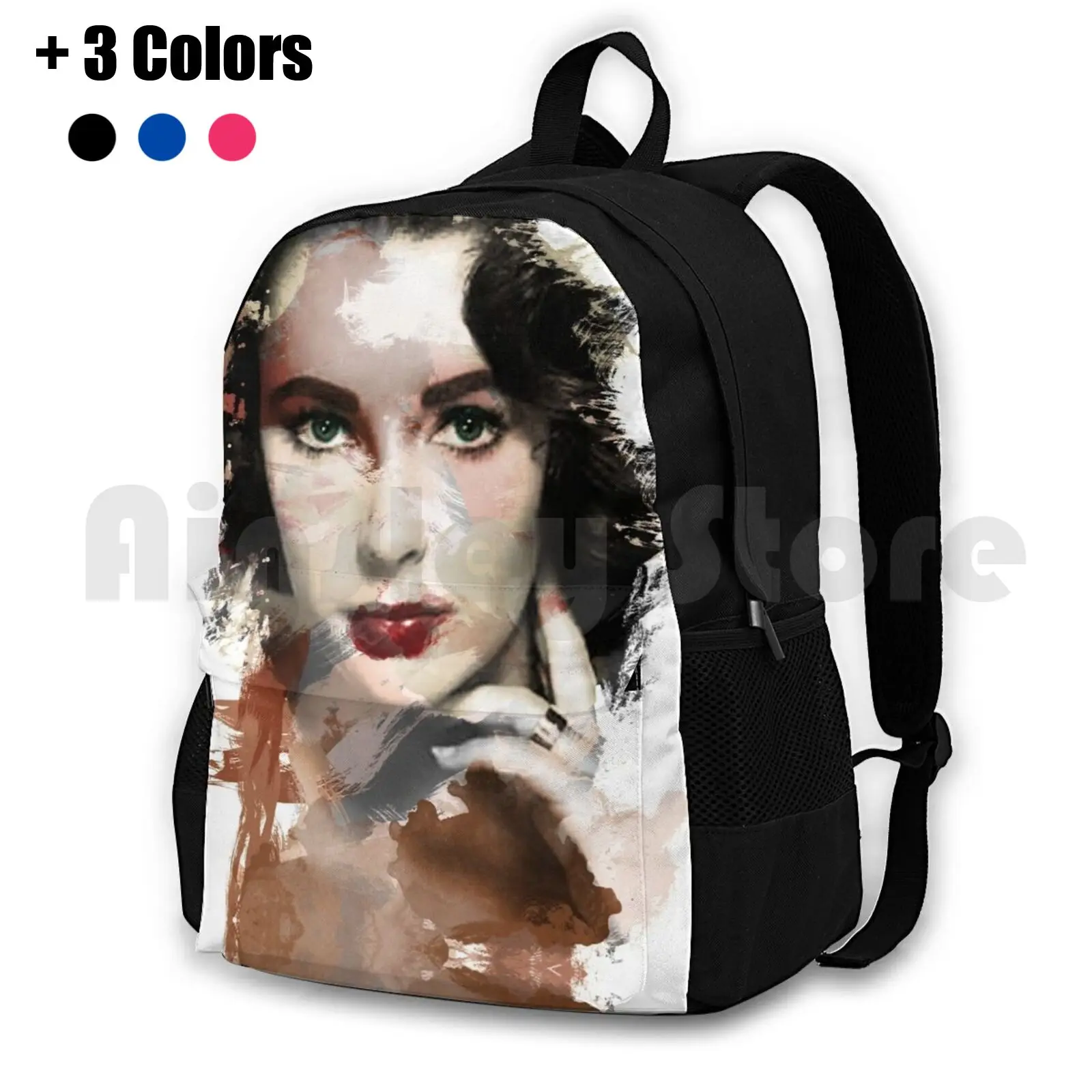 Paint-Stroked Portrait Of Classic Film Actress , Elizabeth Taylor Outdoor Hiking Backpack Riding Climbing Sports Bag Eliabeth