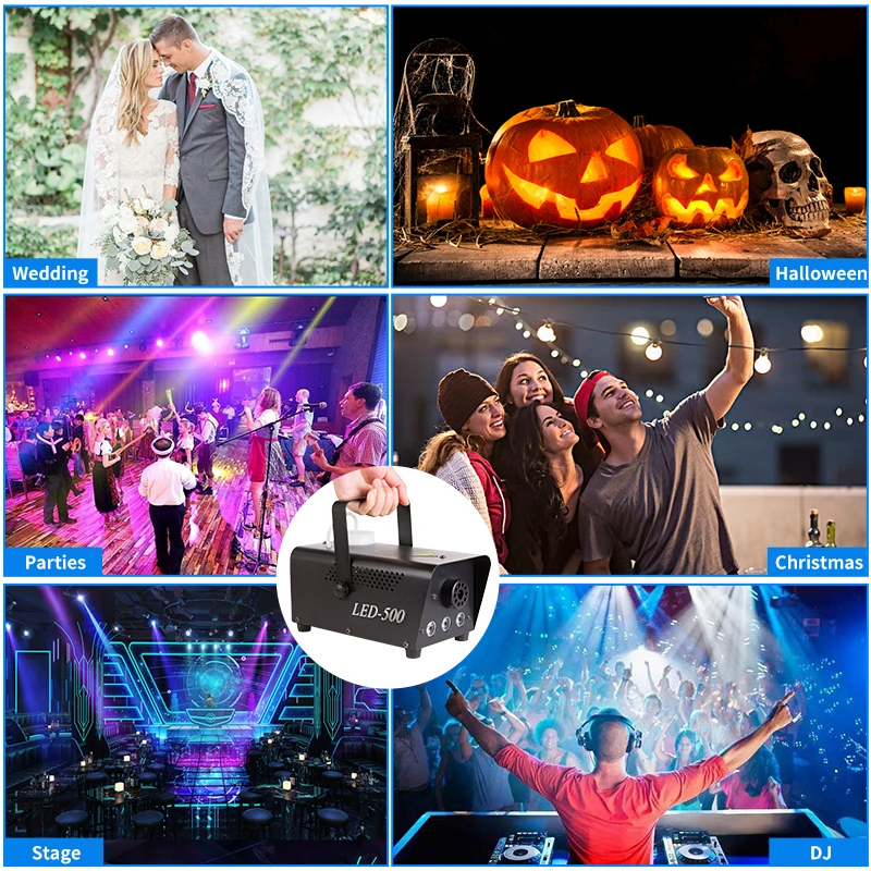 Mini 500W LED RGB Wireless Remote Control Fog Machine Pump Dj Disco Smoke Machine For Party Wedding Christmas Stage LED Fogger
