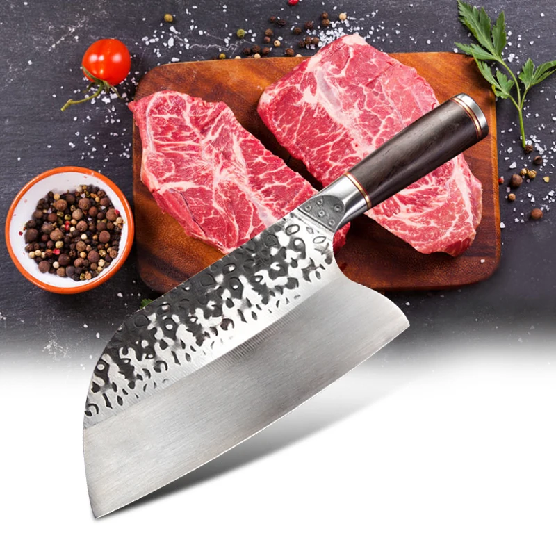 Handmade Forged Chinese Chef Knife Meat Chopping Vegetables Slicing Cleaver Kitchen Knife 5CR15 High Carbon Clad Stainless Steel