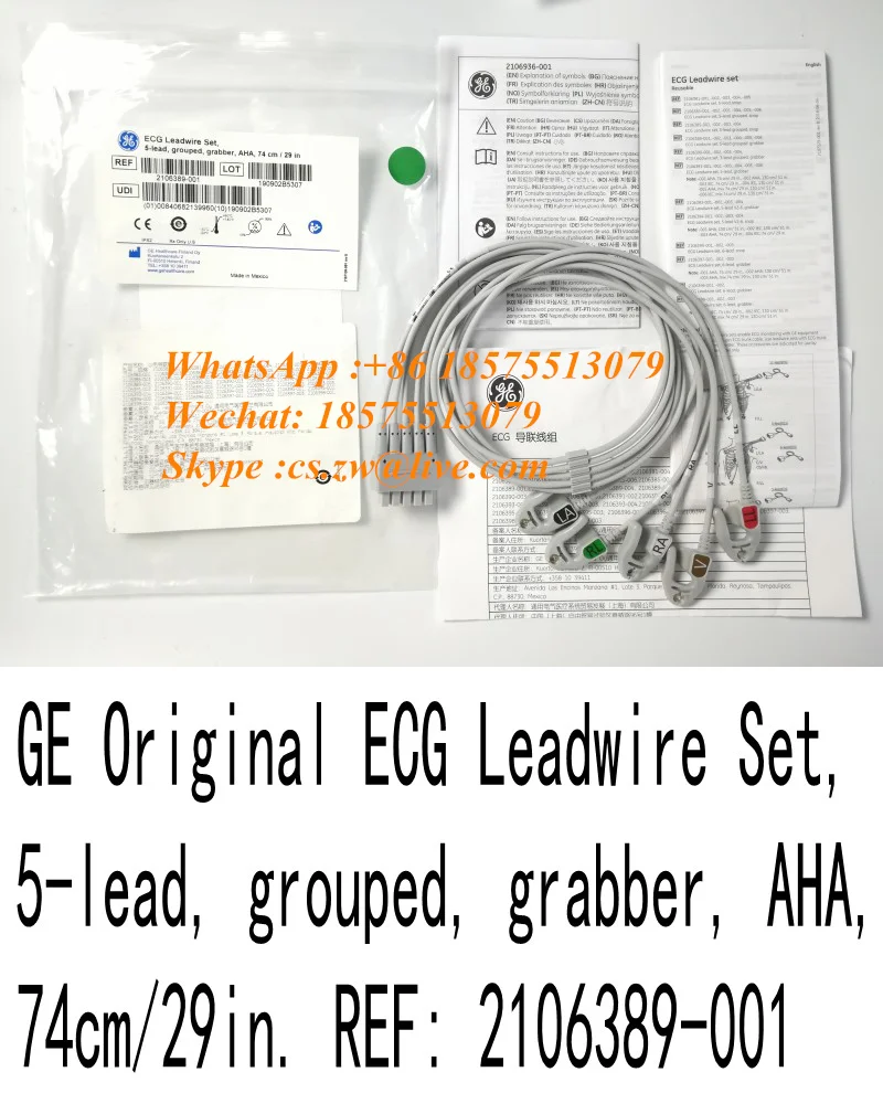 

GE Original ECG Leadwire Set 5-lead Grouped Grabber AHA 74cm 29in REF: 2106389-001