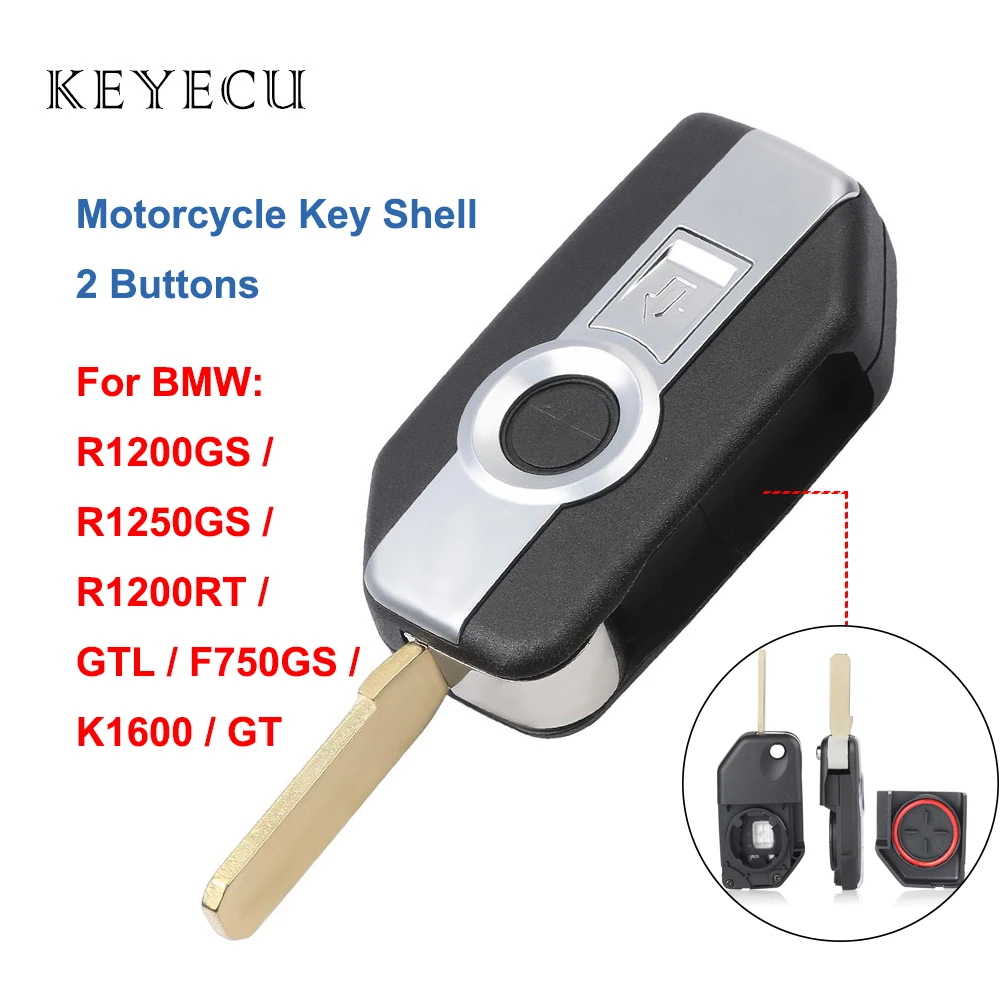 Keyecu Motorcycle Remote Key Shell Case Cover 2 Buttons for BMW R1200GS R1250GS R1200RT K1600 GT GTL F750GS