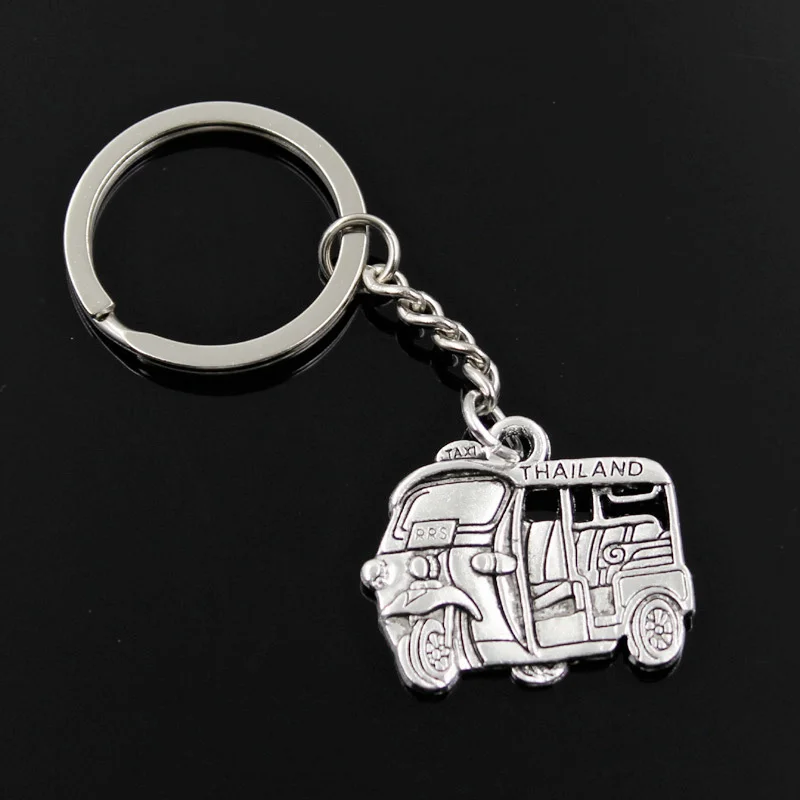 New Fashion Men 30mm Keychain DIY Metal Holder Chain Vintage Thailand Taxi Car Bus 27x33mm Silver Color Pendant Gift