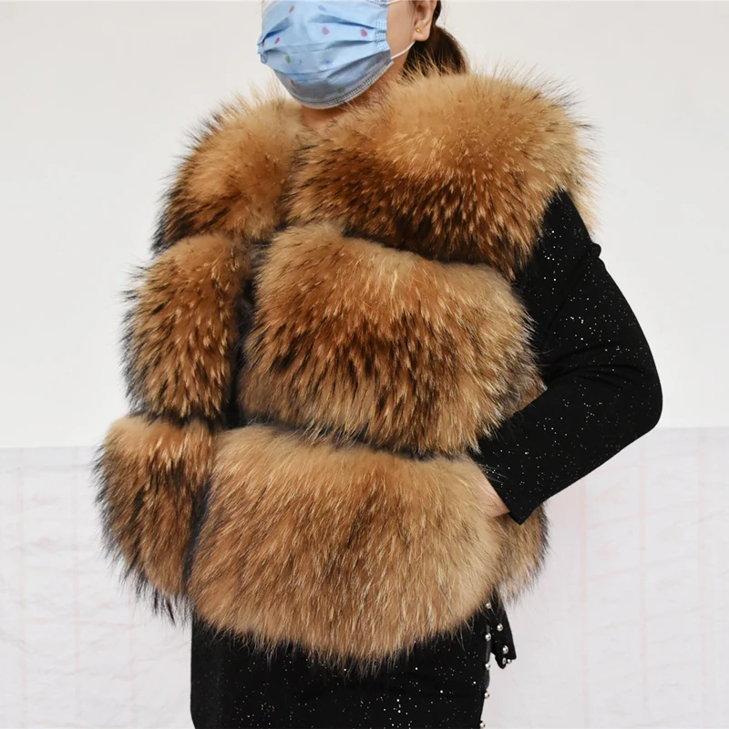 

Women's Real Fur Vest Genuine Raccoon Fur Waistcoat Coats Women Winter Fashion Short Vest High Quality