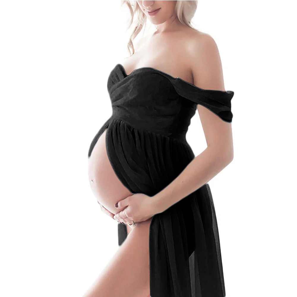 Vestidos de maternidad sexys para sesión de fotos, bata de gasa dividida, accesorio de fotografía para mujer, vestido Maxi de embarazo, vestido de