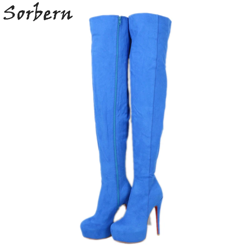 

Sorbern Thigh High Blue Boots Women Long Stilettos High Heel Platform Shoes Custom Wide Fit Calf Ladies Heel Boot Ladyboy