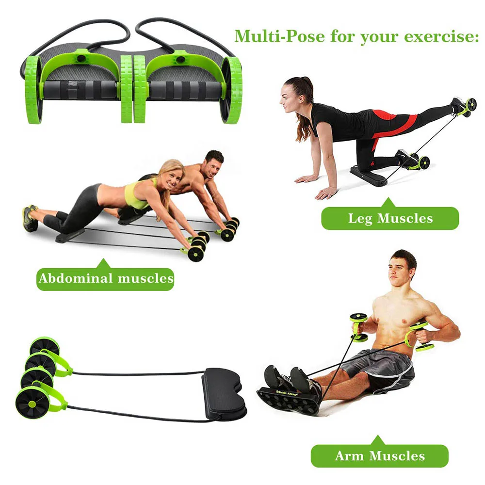 Abdominal Double Wheel Ab Roller Gym Home Muscle Exercise Fitness Equipment Pull Rope Resistance Bands Slimming Device