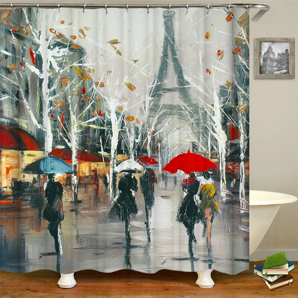 Paris Tower Paris Landscape Shower Curtains Bathroom Waterproof Bath Curtain Polyester Fabric Bathtub Bath Curtain 180*180cm