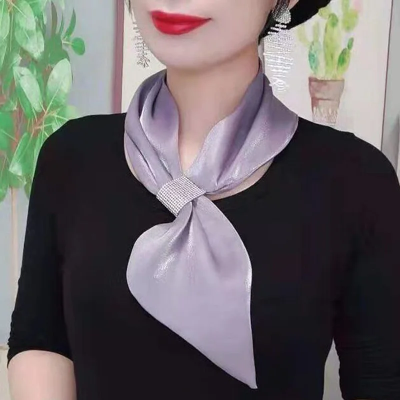 Fashion Women Rhinestone Sharp Corne Cross False collar Shawl Summer Thin Long Satin Sunscreen Neck Guard Diamond Silk Scarf Q21