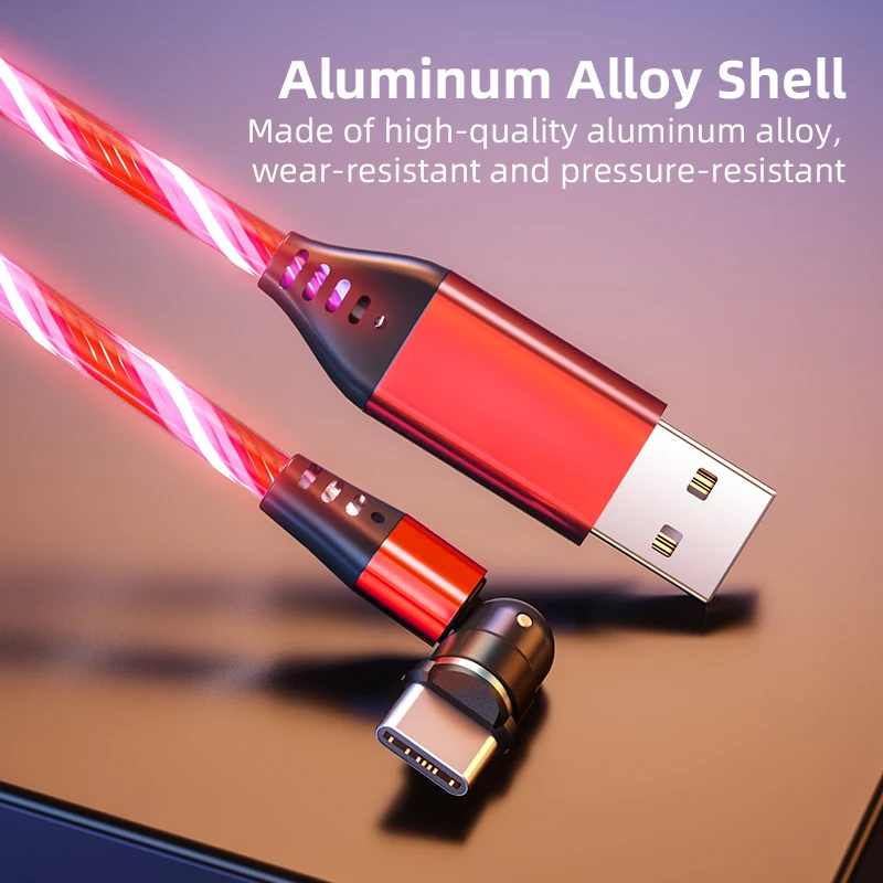 AUFU LED płynące światło ładowanie magnetyczny przewód USB Glow typ C kabel magnetyczny kabel Micro ładowarka do iPhone Huawei Samsung