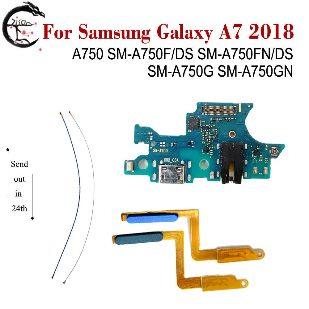 USB Charger Plug Connector For Samsung Galaxy A7 2018 A750F Signal Antenna Fingerprint Home Button Flex Cable Headphone Jack