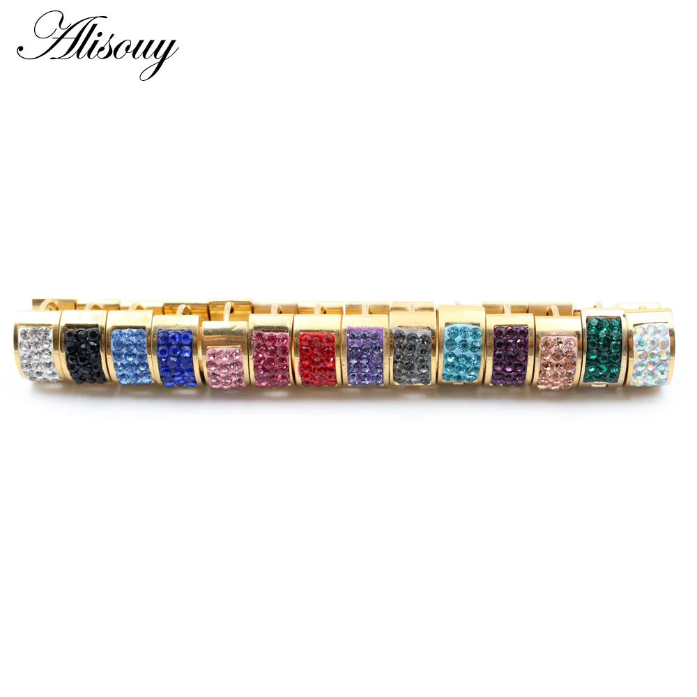 Alisouy 2pcs Stainless Steel Gold Color Crystal Zircon CZ Huggies Ear Earring Women Men Circle Hoop Earrings Piercing Jewelry