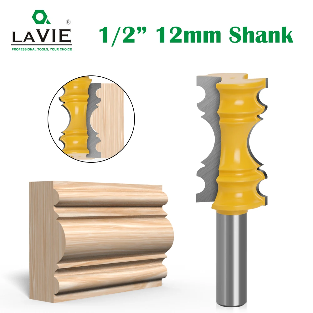 

LAVIE 1pc 12mm 1/2" Shank Large Elaborrate Chair Rail Molding Crown Router Bit Line Milling Cutter For Woodworking Tools MC3101