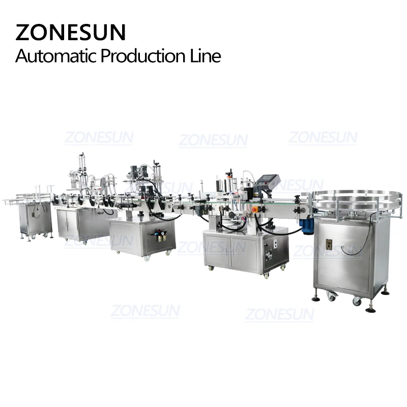 ZONESUN-máquina automática de tapado y etiquetado, dispositivo redondo de llenado de pistón para botellas de Perfume y champú líquido, ZS-FAL180R5