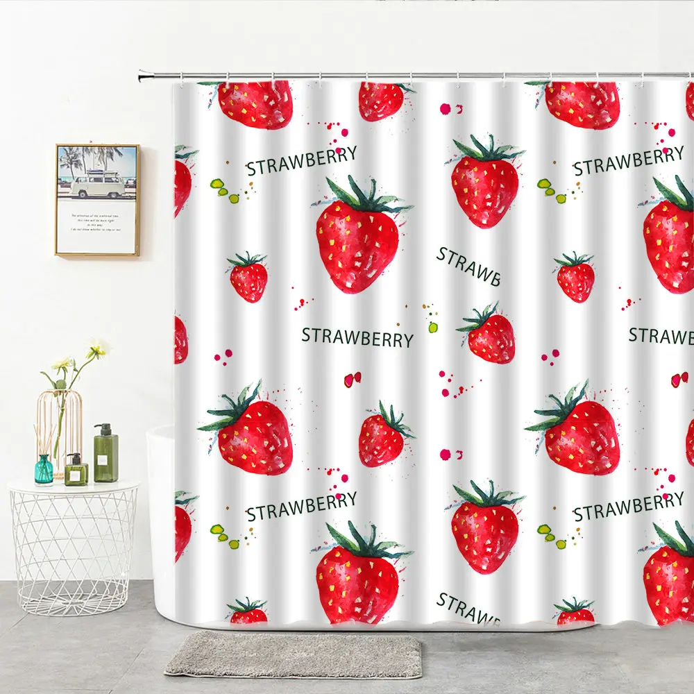 

Shower Curtain Bathroom Waterproof Curtain Modern Fresh Fruit Strawberry Print Polyester Fabric Artistic Decor Bath Curtains