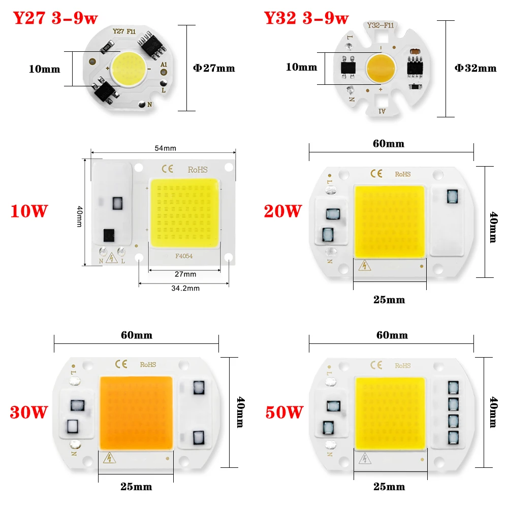 Cob Led Lamp Chip 10W 20W 30W 50W 220V Smart Ic No Need Driver 3W 5W 7W 9W Led Bulb Lamp For Flood Light Spotlight DIY Lighting