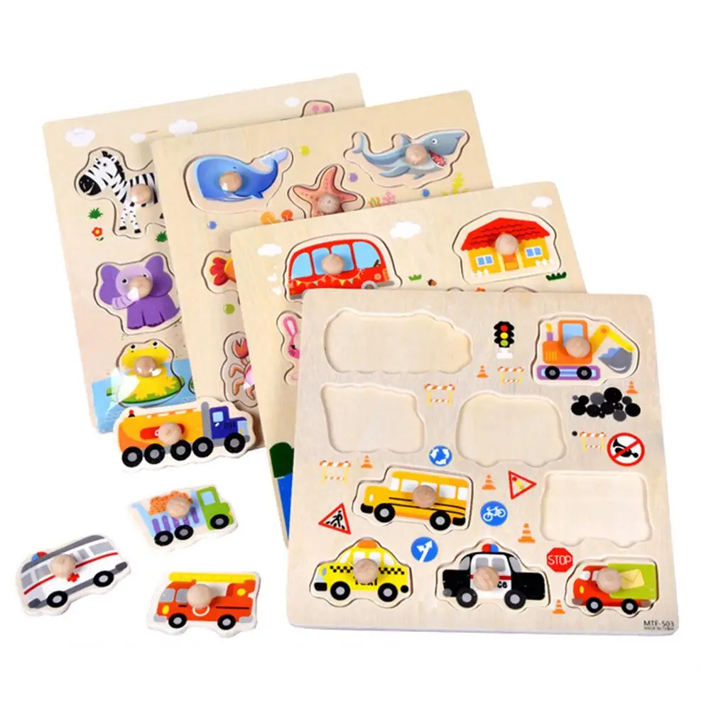 

Cartoon Animal Car Wooden Peg Puzzles Board Toddler Preschool Educational Toy Kids Vehicle Child Gift Baby Montessori