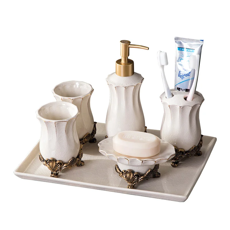 European Style Bathroom Five-piece Suit Bathroom Supplies White Kit Toiletries Wash Set Home Ceramics Decorative Accessories