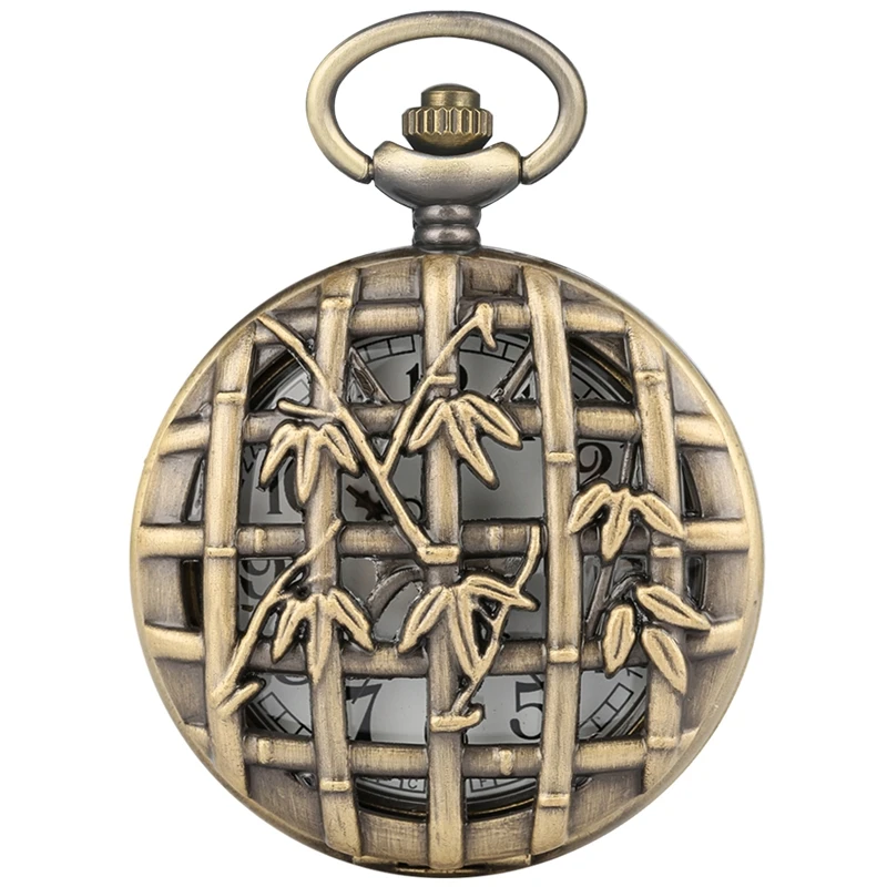 Reloj de bolsillo de cuarzo para hombre y mujer, pulsera de estilo antiguo, de bambú y bronce, con esfera redonda, estilo Retro, analógico, con colgante, para suéter