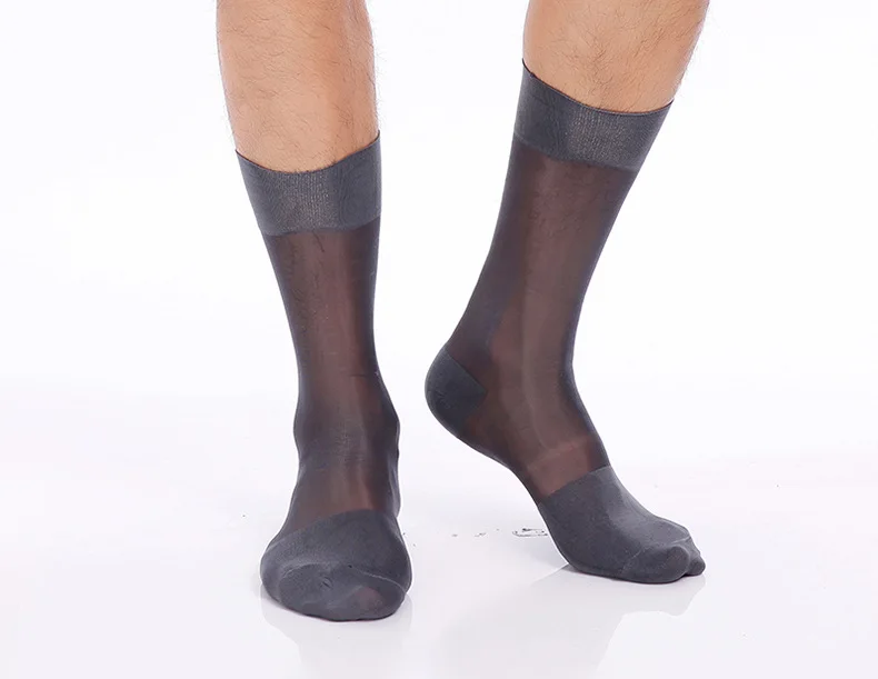 Basic Solid Black White Socks For Business Men Summer Transparent Mesh Tube Socks Ultra-thin Elastic Silky Stockings for Men