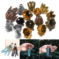 2pcs/lot Antique Bronze Hollow Flower Bead End Caps Silver Gold Spacer Apart Bead Cap For DIY Jewelry Making Finding Accessories