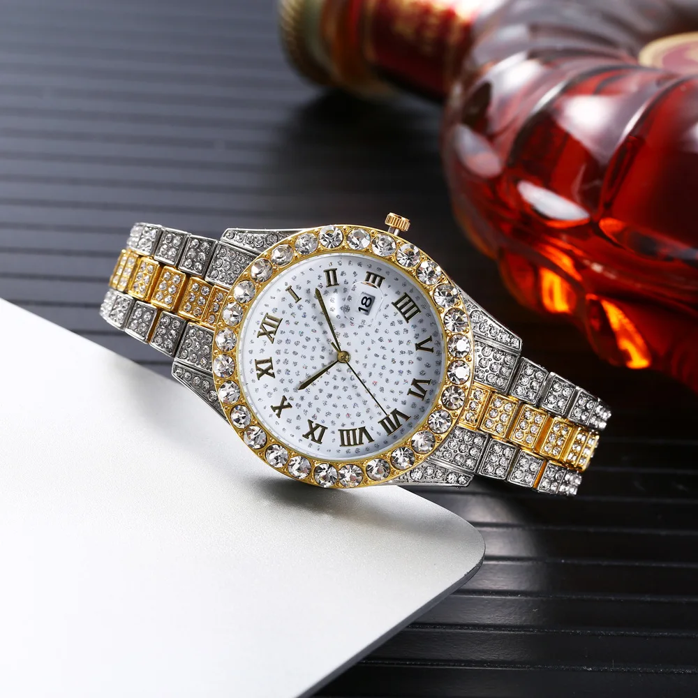 Watches for Men Luxury Fashion Hiphop Iced Out Watch Women Gold Rhinestone Quartz Wristwatch Relogio Masculino Gifts Mens Watch