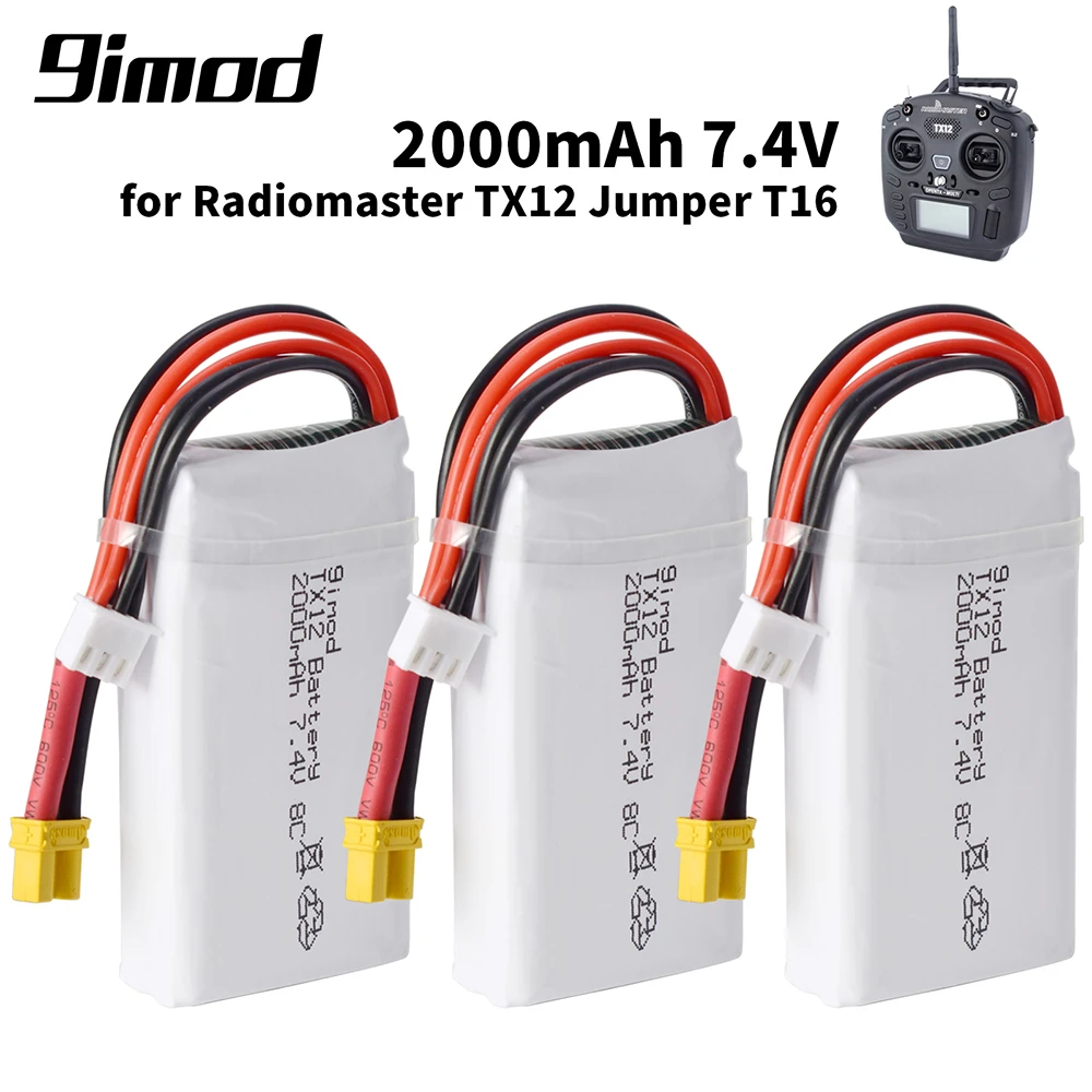 2000mah 7.4V 2S Lipo Battery 8C JST-XH and jst Plug for OPENTX RadioMaster TX12 Jumper T16 Remote Control Transmitter
