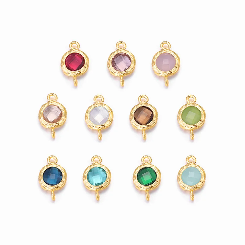 (1695)4PCS 8x12MM 24K Gold Color Brass with Round Colourful Glass Beads 2 holes Connect Charms Hight Quality Jewelry Accessories