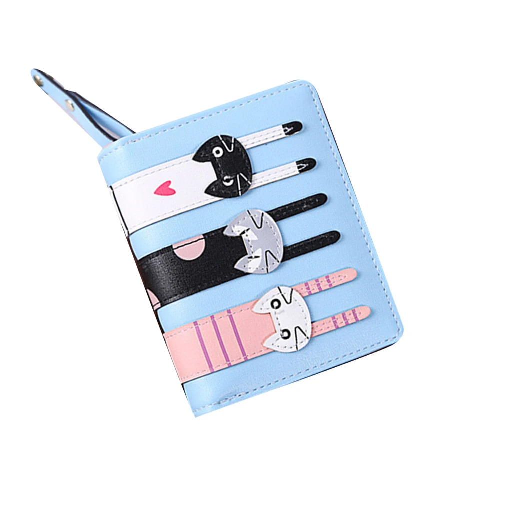 Cartera de cuero PU para mujer, tres gatos plegable con cartera de mano, tarjetero