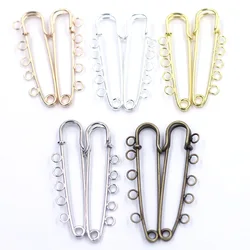 10Pcs Gold Silver Plated Safety Pin Brooches 5 Holes Connectors Finding For DIY Jewelry Making Craft Sewing Apparel Accessories