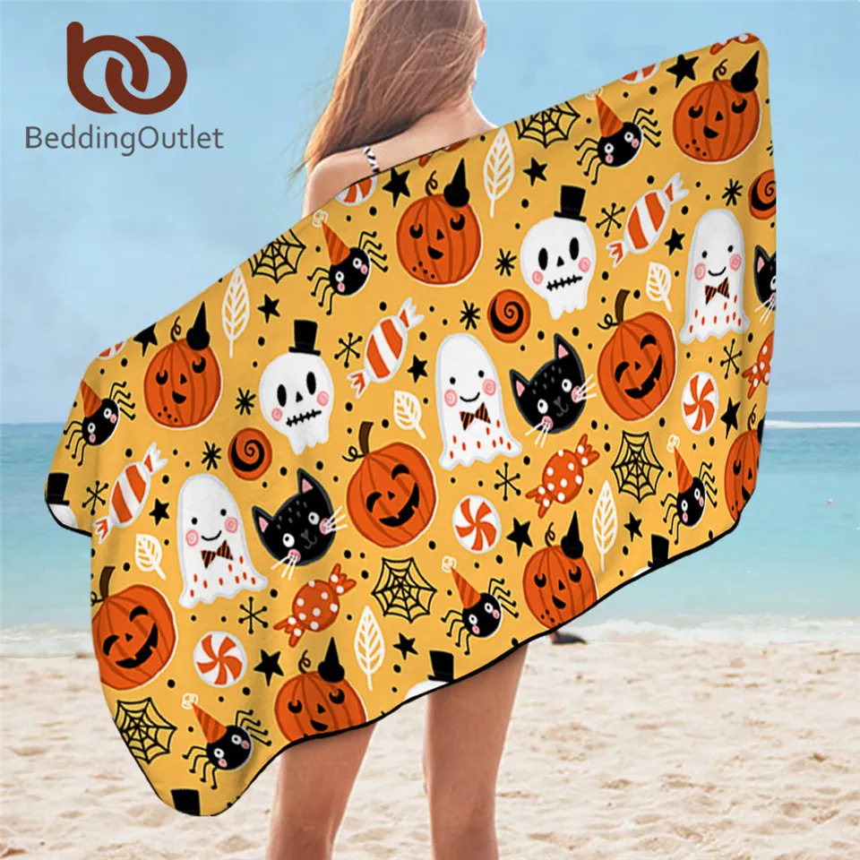 

BeddingOutlet Halloween Bath Towel Microfiber Pumpkin Beach Towel for Kid Black Cat Bathroom Blanket Candy Serviette Dropship
