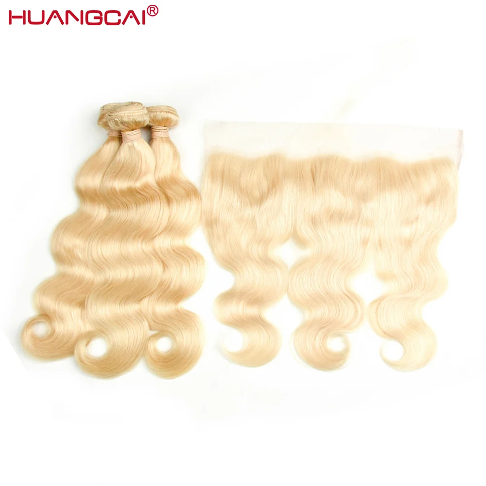 613 Bundles With Frontal Brazilian Body Wave Human Hair Blonde Bundles With Closure Remy 13x4 Lace Ear to Ear Lace  Frontal