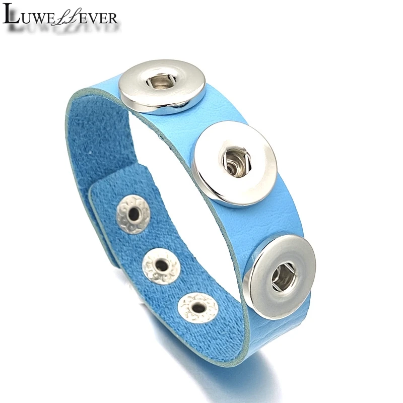 New 3 Snaps Candy Colors 174 Pu Leather Retro Fashion Bracelet 18mm Snap Button Bangle Charm Jewelry For Women Men Gift