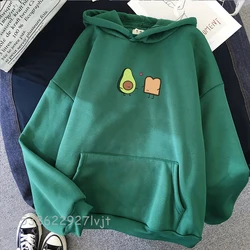 Sudadera con capucha de HipHop para mujer, suéter de moda Harajuku Kawaii, aguacate, pan vegano, aguacate, Top negro