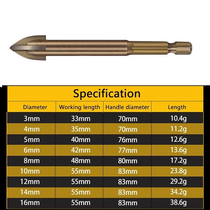 Efficient Universal Drilling Tool Cemented Carbide Drill Bit Ceramic Brick Wall Hole Opening Power Utility Tools Accessories