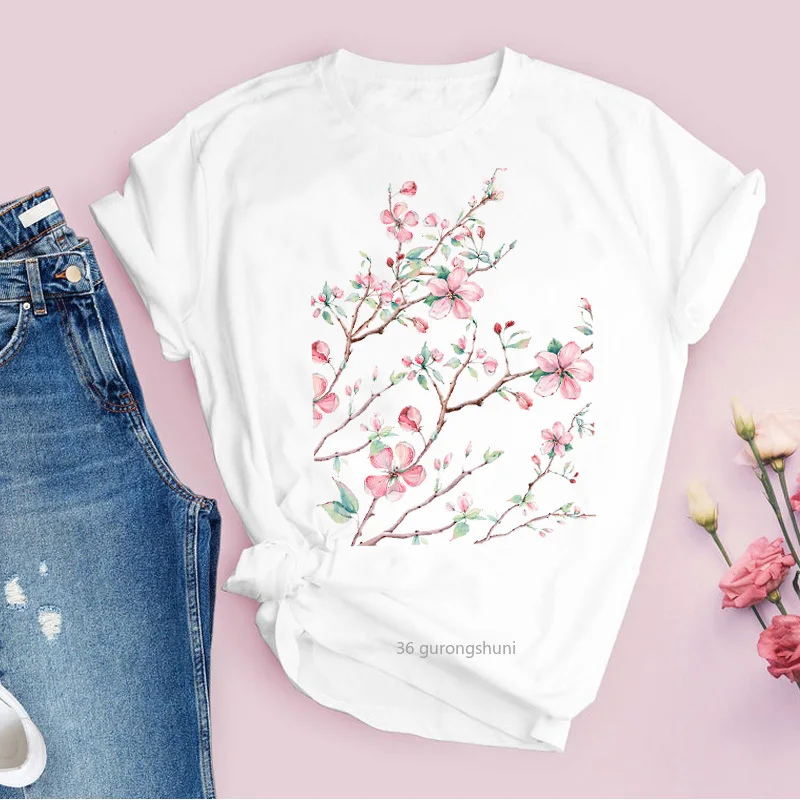 Fiore Floreale Moda Grafica Casual Carino 90s di Stile Dell'annata delle donne Della Signora Magliette Stampa Magliette E Camicette Abbigliamento Femminile T Delle Donne Della Camicia di T-Shirt