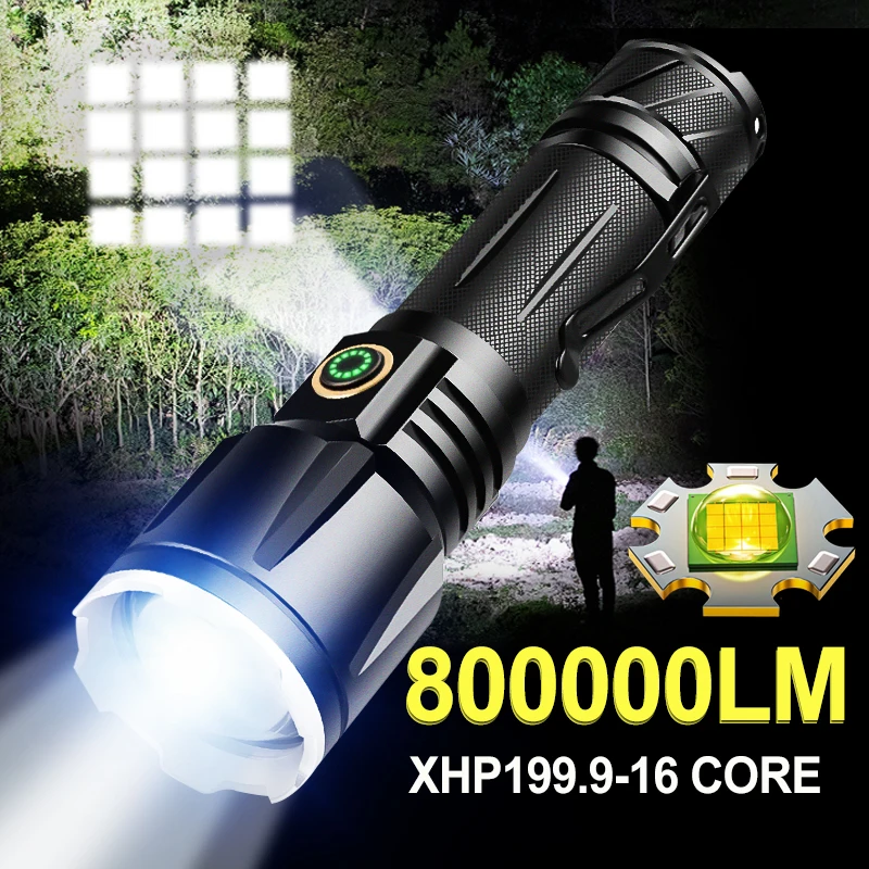 

Фонарик Poweful XHP199.9, 26650 лм, с зажимом, телескопический зум, USB Type-c, перезаряжаемый светодиодный фонарик XHP50.2, аккумулятор 18650/