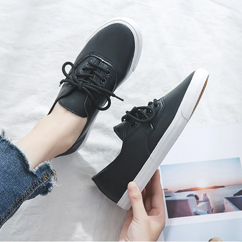 

Women's Flat Shoes 2021 Spring Autumn Casual Leather Women Shoes Black White Sneakers For Women Flat Autumn Shoe Ladies Sneakers