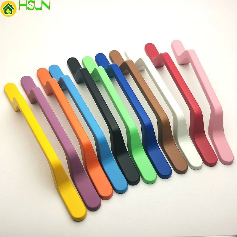 Modern simple cabinet wardrobe door children's room color handle 96 / 160 black and white pink light blue drawer long handle