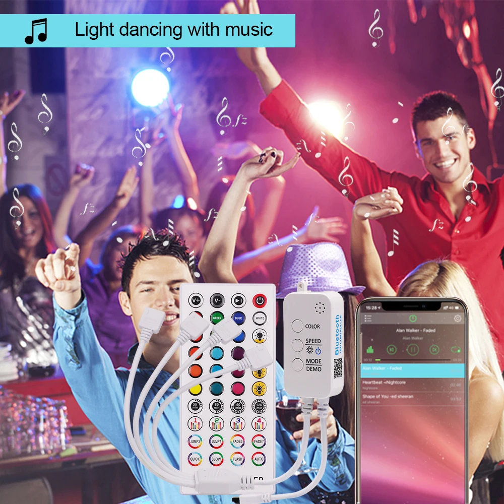 1 to 1/2/3/4 Head Output LED Controller DC12-24V IR Bluetooth Music RGB Controller 40-key Remote for 5050 RGB Led Strip