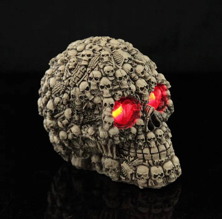 Led Human Shape Skeleton Head Homosapiens Skull Statue Figurine Demon Evil Home Decoration Accessories Halloween Scary Party