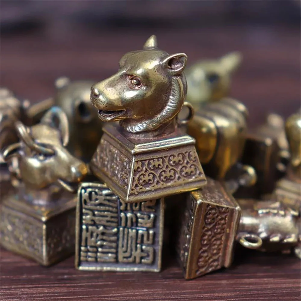 12 Animals Bronze Statue of Beast Heads of Chinese Zodiac of Old Summer Palace Antique Fengshui Decor Ornaments Keychain Gift